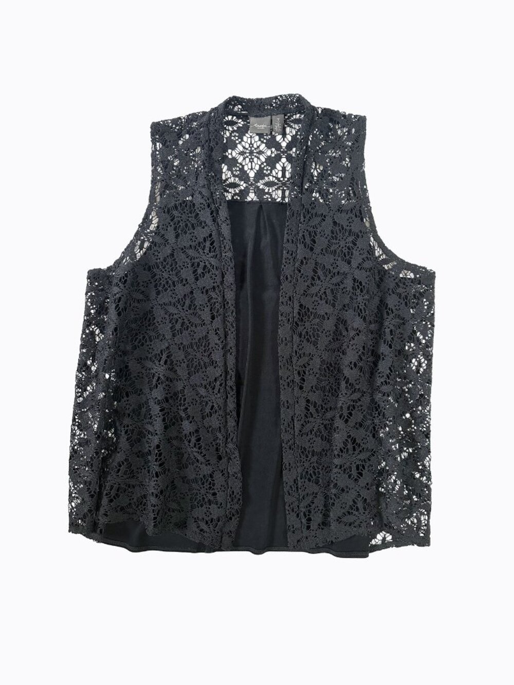 Chico's Travelers Black Lace Vest 3 XL Crochet Open Front Whimsigoth 90s Grunge